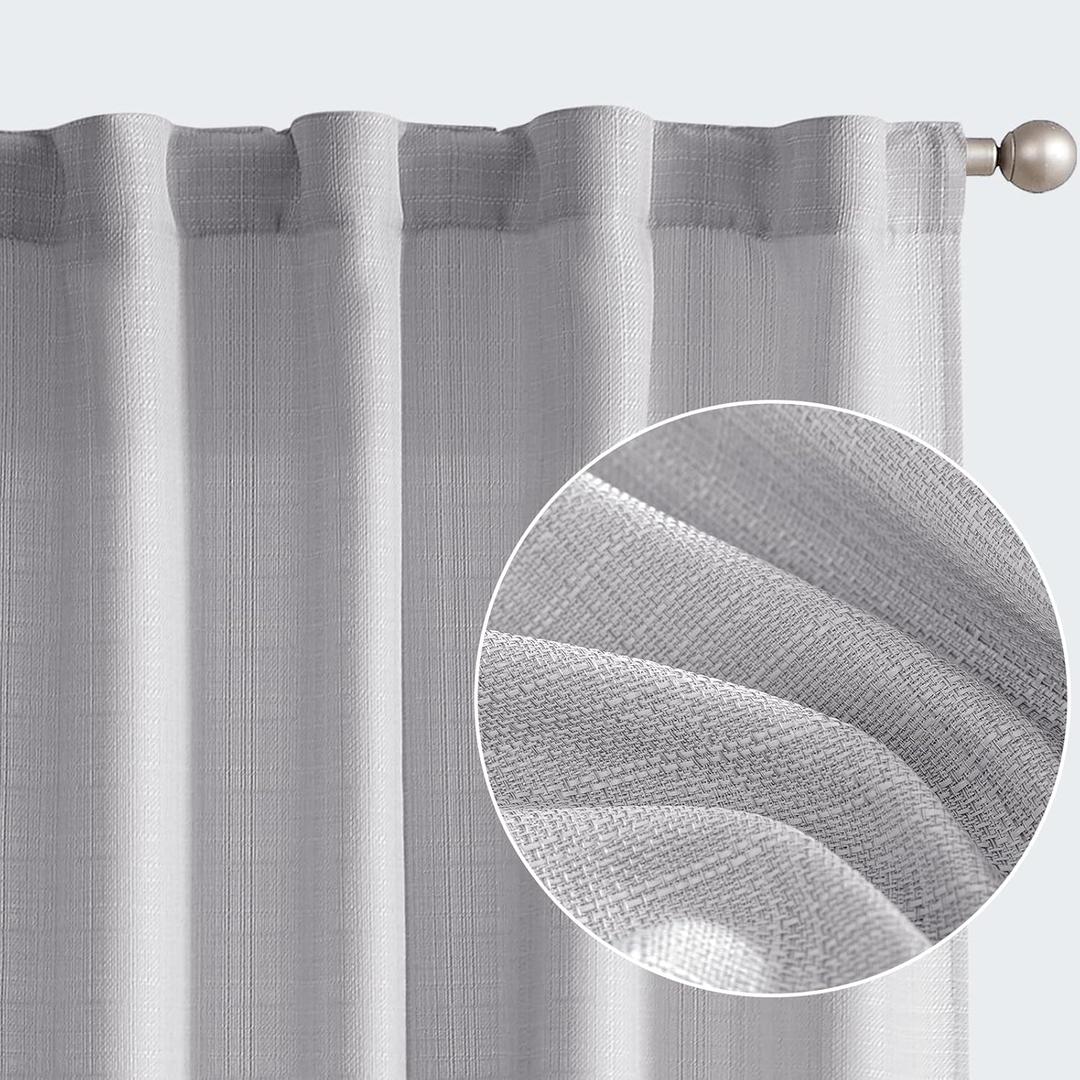 jinchan Grey Curtains for Living Room Linen Textured Curtains 96 Inches Long Farmhouse Casual Weave Back Tab Drapes Light Filtering Window Draps 2 Panels Heathered Grey