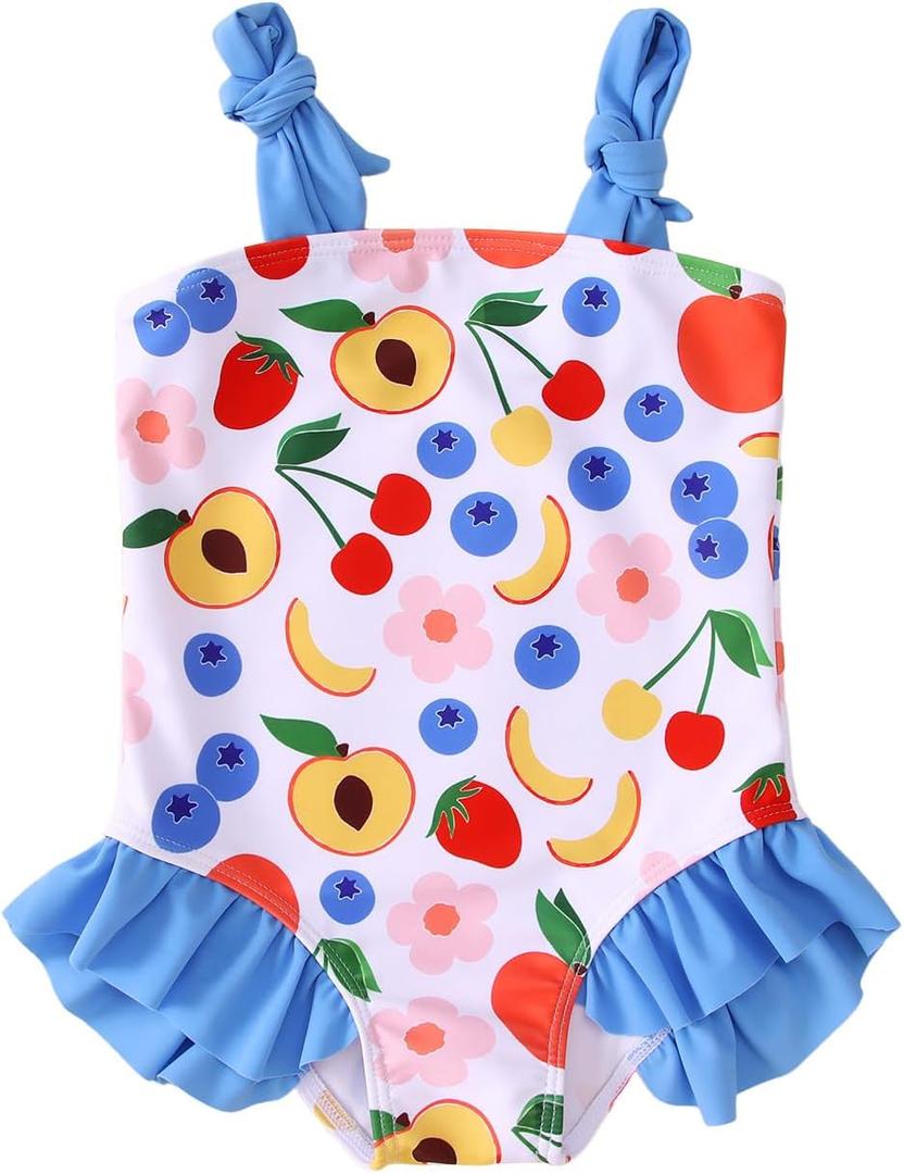 Ritatte Toddler Baby Girls Swimsuit Fruit One Piece Bathing Suit Flower Sleeveless Swimwear Summer Strap Ruffled Beach Wear