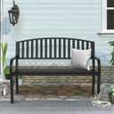 Outdoor Bench Garden Bench, Weatherproof Anti-Rust Heavy-Duty Outside Benches Clearance, Wrought Iron Metal Bench for Front Porch, Patio, Park, Black