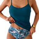 Eomenie Tankini Swimsuits for Women Two Piece Tummy Control Bathing Suit Slimming Modest Swimwear with High Waisted Bottom (X-Large, Peacock Green Print)