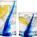 Libbey Blue Ribbon 8 Piece Tumbler and Rocks Glass Set, Infused Blue Ribbon Drinkware Glasses Set, Artisan Inspired Four-Dimple Shaped Rock Glasses, Dishwasher Safe Tumbler Glasses Set