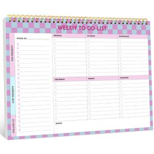 Taja Weekly To Do List Notepad with 52 Undated Sheets8.5"11"- Weekly Desk Planner for Women & Man, Work and Home - 1 Pack Lavender Checkered