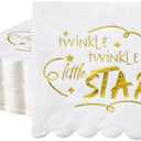 Sayglossy 100 Pcs Gold Foil Gender Reveal Napkins Scalloped Disposable Paper Cocktail Baby Shower Napkins Twinkle Twinkle Little Star Baby Shower Decorations, 2 Ply, 10 x 10 Inches