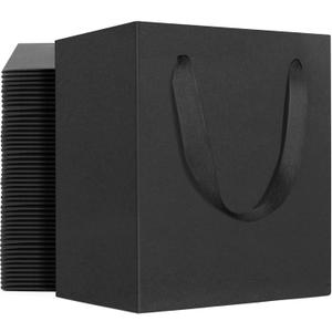 EUSOAR Black Mini Gift Wrap Bags, 50 Pack 4x2.75x4.5 inches Paper Bags with Handles, Heavy Duty Totes Bulk for Wedding, Grocery, Boutique, Retail, Business, Party Favors, Baby Showers, Birthdays