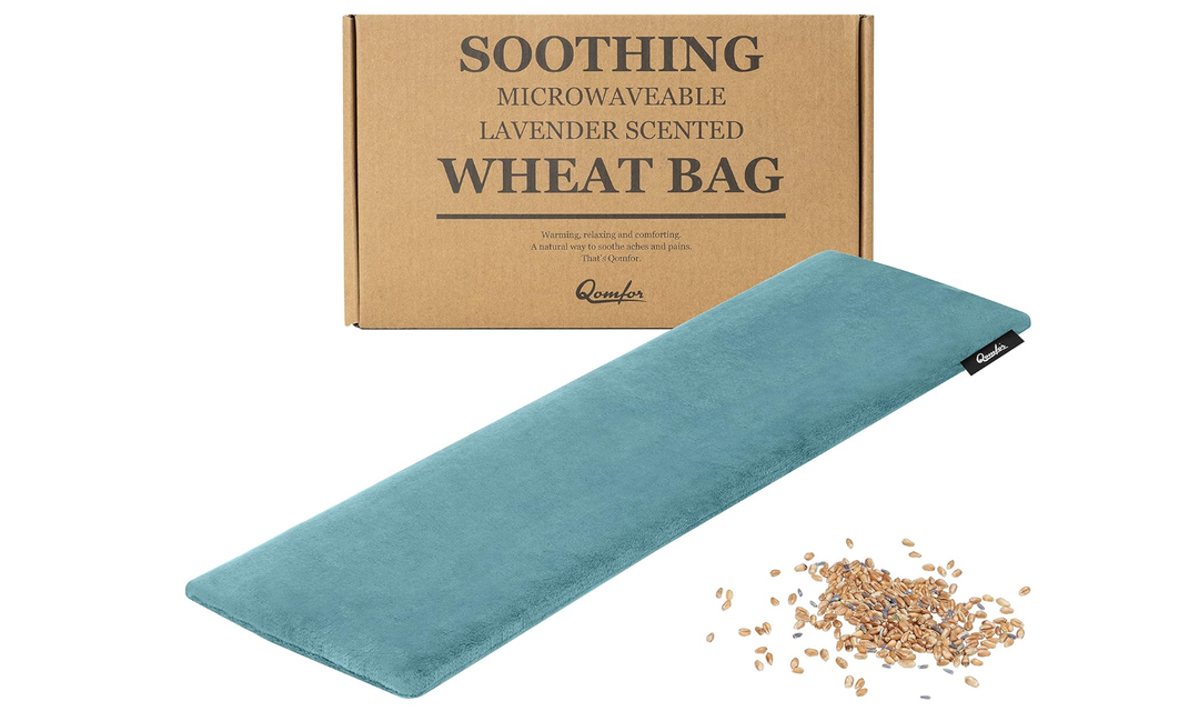 Qomfor Microwave Heating Pad - Large Microwavable Wheat Bag Heat Pack for Neck and Shoulders, Pain Relief, Back Pain, Arthritis, Period Cramps - Reusable Lavender Heating Pad (Green Blue)