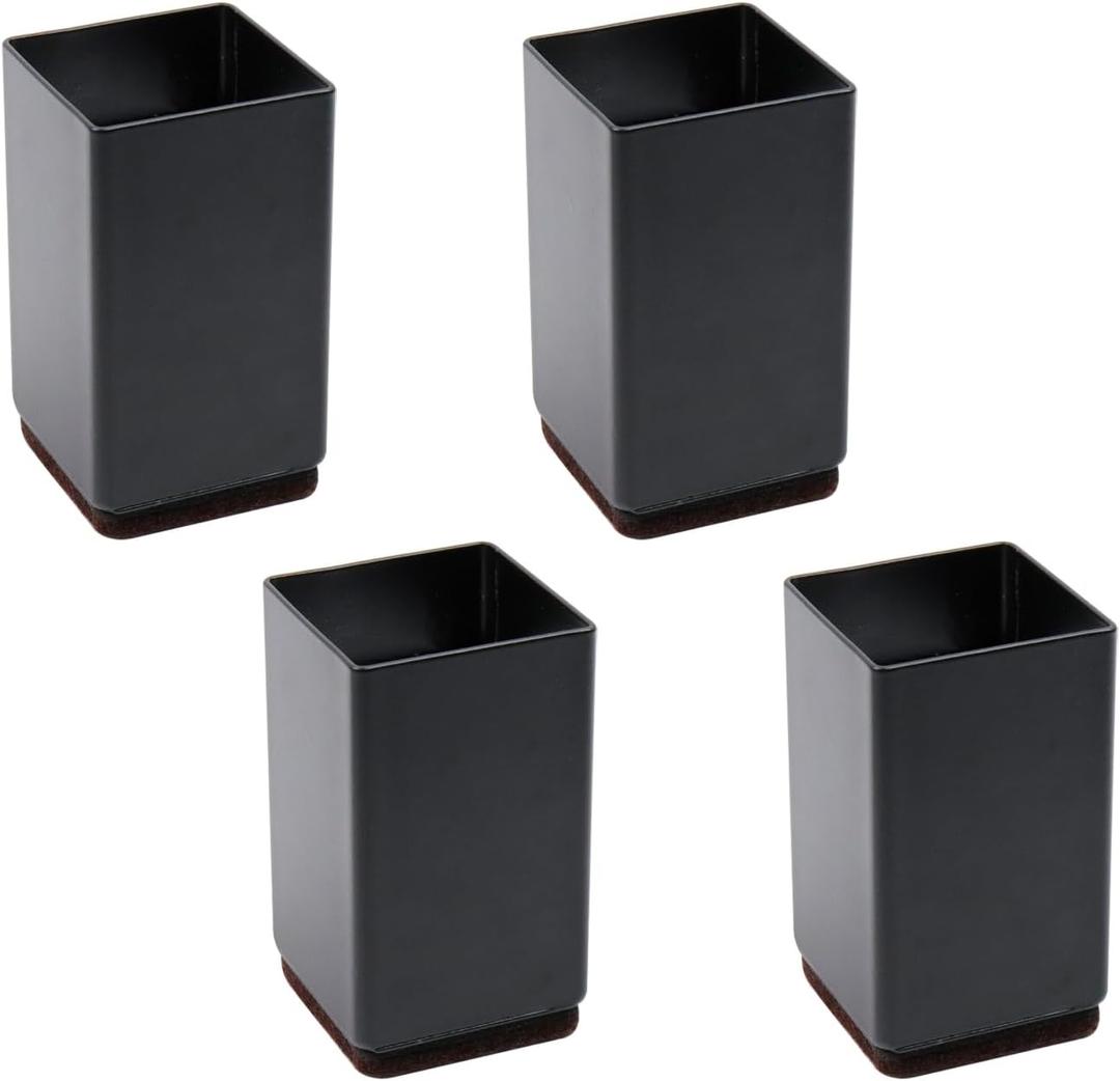 1 1/2-inch Black Bed Risers Carbon Steel Bed Elevator Metal Sofa Risers Square Furniture Risers, Pack of 4