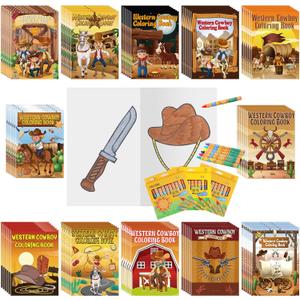 Yexiya 144 Pcs Western Cowboy Coloring Books with Crayons for Kids Bulk Mini Wild West Theme Coloring Activity Books Western Rodeo Party Favors Classroom Birthday Gift Goodie Bag Filler