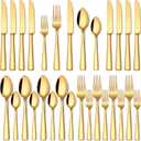 Stapava 20 Pcs Gold Silverware Set, Food-Grade Stainless Steel Flatware Sets for 4 Mirror Polished Cutlery Utensil Sets Include Dinner Knives Spoons and Forks Set Dishwasher Safe for Home Restaurant