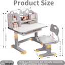 Kids Study Desk and Chair Set 3-12 - Height Adjustable Children Study Table | Ergonomic Chair | Widened Desktop | School Study Writing Art Desk with Bookstand and Storage Drawer for Boy & Girl (Grey)