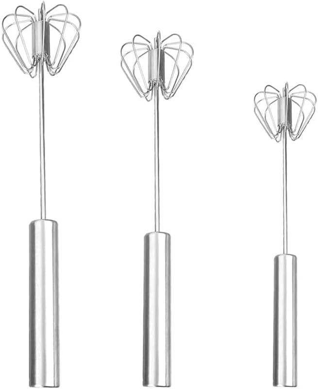 2 Whisks, 12-inch Push-Push Semi-Automatic Stainless Steel Mixer, Rotary Kitchen Cooking Tools, Milk Frother