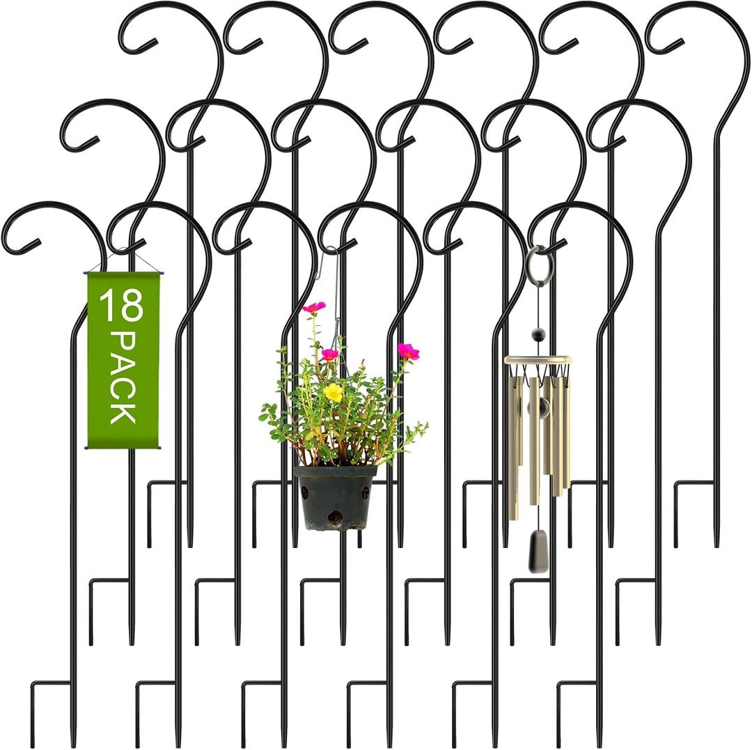Hicarer 18 Pcs Shepherds Hooks for Outdoor 25 Inch 1/3 Bird Feeder Pole Rust Resistant Steel Shepard Hooks for Wedding Garden Bird Feeders Hanging Lanterns Solar Outdoor Lights