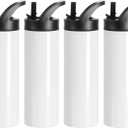 PYD Life 4 Pack Sublimation Tumblers Blanks Cups White 20 OZ Skinny Straight Sports Water Bottles Mugs with Portable Sippy Up Lid with Straw,for Tumbler Heat Press