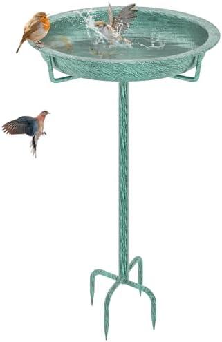 KHayRovies Metal Bird Bath for Outside, 36.2" Height Birdbath Bowl Standing Bird Feeders for Outdoors with 4 Prongs Base Stake, Freestanding Birdfeeders for Garden Yard Lawn Decor (Retro Green)
