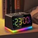 JALL Digital Alarm Clock with FM Radio for Bedroom, 8 Colors Night Light with Charging Port, Sleep Sound Machines with Timer, Dual Alarm (Black with RGB Font)