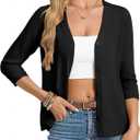Gracew Karin Cardigan Sweaters for Women Casual 3/4 Sleeve Lightweight Cardigans 2026 Summer Spring Button Down Sweater Tops (Black, L)