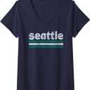 Womens Seattle Washington Three Stripe Vintage Weathered V-Neck T-Shirt, Size S