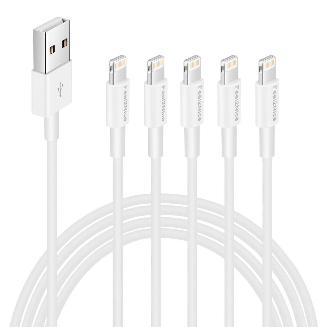 Apple iPhone Charger - 5Pack 3FT Lightning Cable Syncing & Charging, Compatible with iPhone Xs, Xs MAX, XR, X, 8/Plus, 7/6/5/Plus More (white)