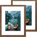 16x20 Frames Set of 2, Rustic Brown Wood Style - Display 16 x 20 Picture without Mat or 11x14 Picture with Mat, Wall Mounting Horizontal and Vertical