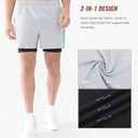 Cosmolle Men's 2-in-1 Quick-Dry Workout Shorts Built-in Liner Elastic Waistband Multi-Pocket Design for Gym Basketball (Gray, XL)