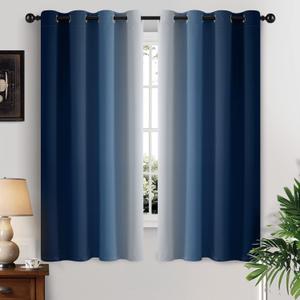 Yakamok Room Darkening Ombre Curtains,Thermal Insulated Grommet Window Drapes, Light Blocking Gradient Color Curtains for Bedroom(Blue and Greyish White, 52x63 Inch, Set of 2)