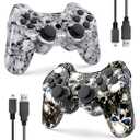 Controller for PS-3 Wireless, Gaming Remote Joystick for Play 3 with Charger Cable Cord (Black Ghost, White Skull)