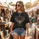 Vintage Rock Band T-Shirts for Women Retro Free Bird Eagle Graphic Country Music Tees Casual Loose Short Sleeve Tops (Black, L)