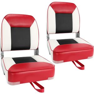 Skureay Boat Seats 2 Pack, Folding Fishing Boat Seat Low Back - Red/White