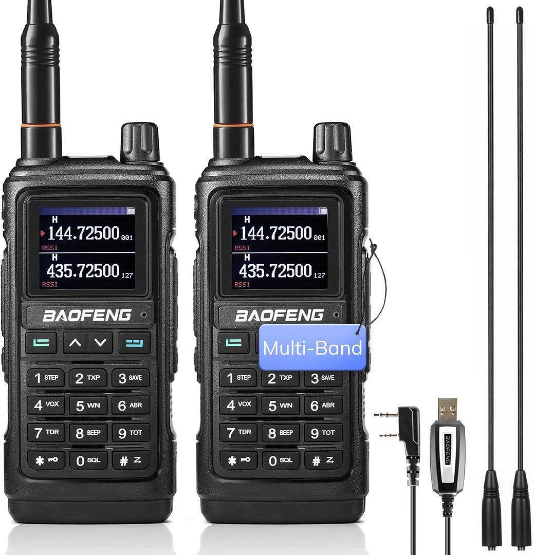 BAOFENG UV-17R Plus Ham Radio Multi-Band Two Way Radio, 7W Long Range Rechargeable Walkie Talkies with Airband, NOAA Weather Receiving, 2500mAh Battery, 8" & 16" Antenna, Programming Cable, 2 Pack