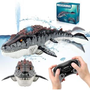 fromeasy Mosasaurus Dinosaur Toys, Upgrade Remote Control Water Toy, Pool Toys for Kids Ages 4-8, RC Dino with Light and Spray Water for Swimming Bath Lake Ocean Christmas Birthday Gift, Small