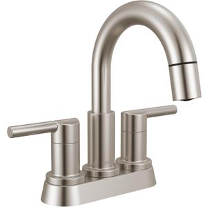 Delta Nicoli Centerset Brushed Nickel Bathroom Faucet with Sprayer, 4 Inch 3 Hole Bathroom Sink Faucet with Pull Out Sprayer, Push-Pop Drain, Stainless 25749LF-SSPD