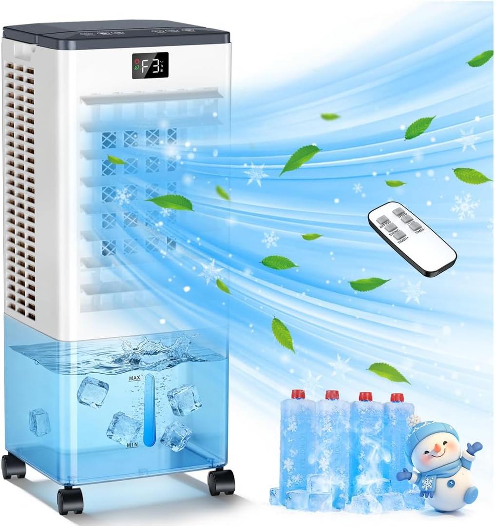 Portable Air Conditioner, 2.2 GAL Evaporative Air Cooler, 4 Modes 3 Speeds Blow Cold Air, 60W Portable AC w/Remote, LED Display 12H Timer, Air Conditioner Portable for Bedroom
