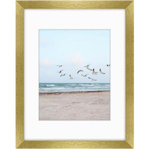 Frametory, 11x14 Frames Display 8x10 Picture with Mat or 11x14 Photo Without Mat, Shatter-Resistant Glass, Pre-Installed Wall Mounting Hardware - Gold