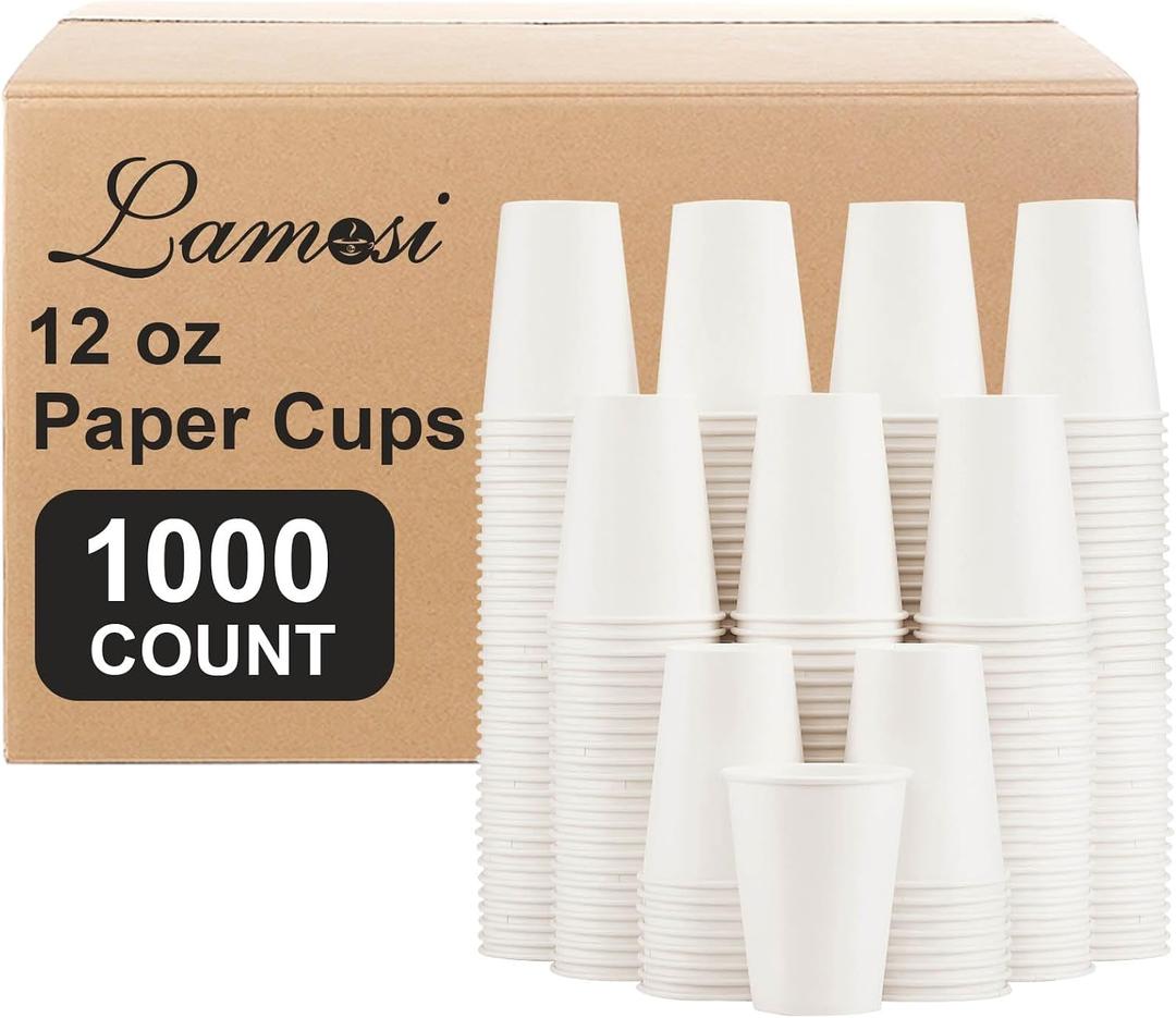 Lamosi 1000 Count 12 oz Paper Coffee Cups Bulk, Disposable Paper Cups for Hot or Cold Drinks, 12 Ounce White Beverages Water Cups for Party, Picnic, Travel, Events, 12 OZ-1000 Pack