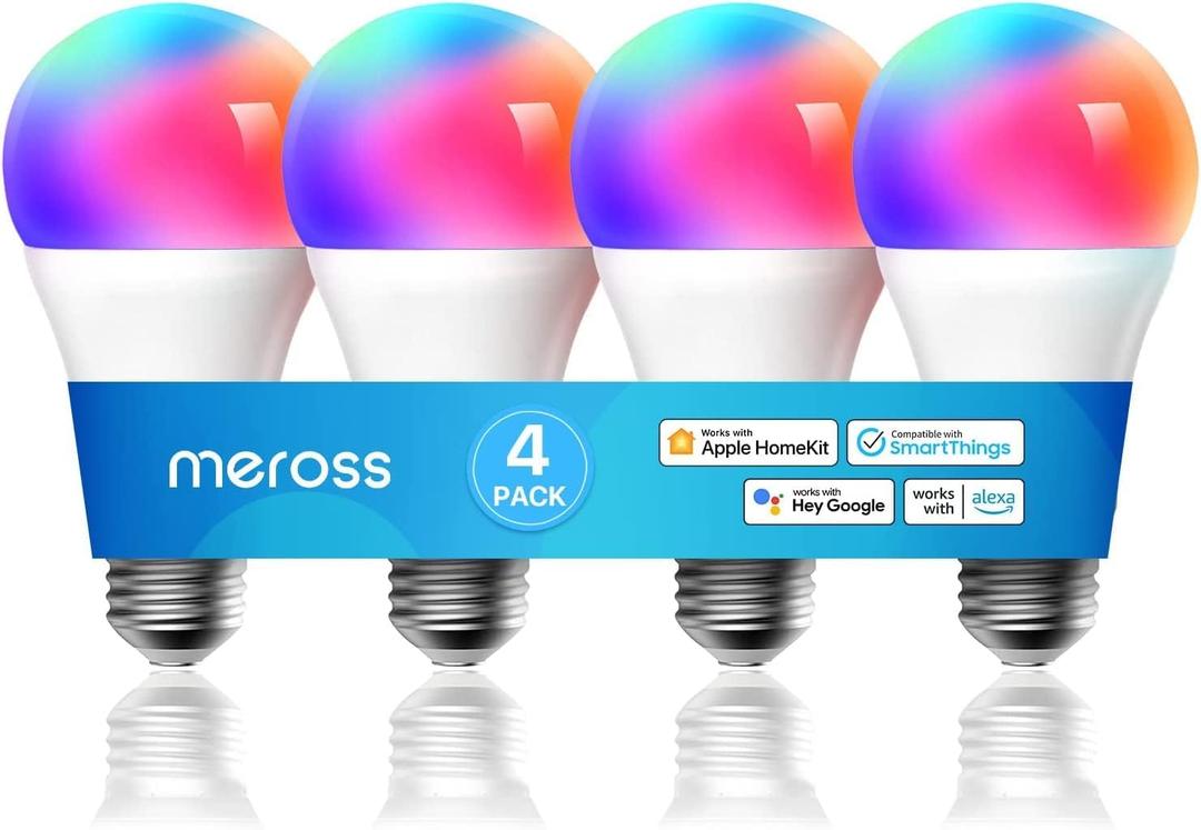 meross Smart RGBWW WiFi LED Bulbs, Apple HomeKit Compatible, 60W Equivalent, 900 Lumens, Multicolor, 4 Pack