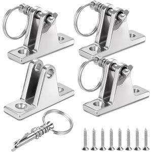4 Pcs Bimini Top Deck Hinge, 304 Stainless Steel Marine Hardware with Pin, Ring and Screws, Boat Bimini Top Parts for Pontoon, Fishing & Ski Boats