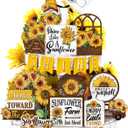 26 Pcs Sunflower Tiered Tray Decor Set Summer Rustic Gnome Wooden Decorations Farmhouse Sunflower Table Centerpiece Sign Vintage Tiered Tray Ornament for Kitchen Home Party Shelf Supplies