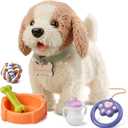 OR OR TU Walking Barking Toy Dog with Remote Control Leash, Plush Puppy Electronic Interactive Toys for Kids, Shake Tail, Pretend Dress Up Realistic Stuffed Animal Dog Age 3 4 5 6+ Years Old Best Gift (Tan+white)