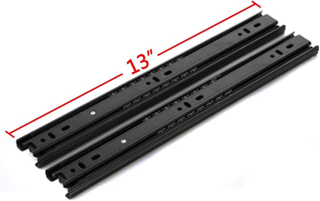 A Pair of Black Metal Quiet Ball Bearing Full Extension 3 Section Drawer Slide, Side Mount