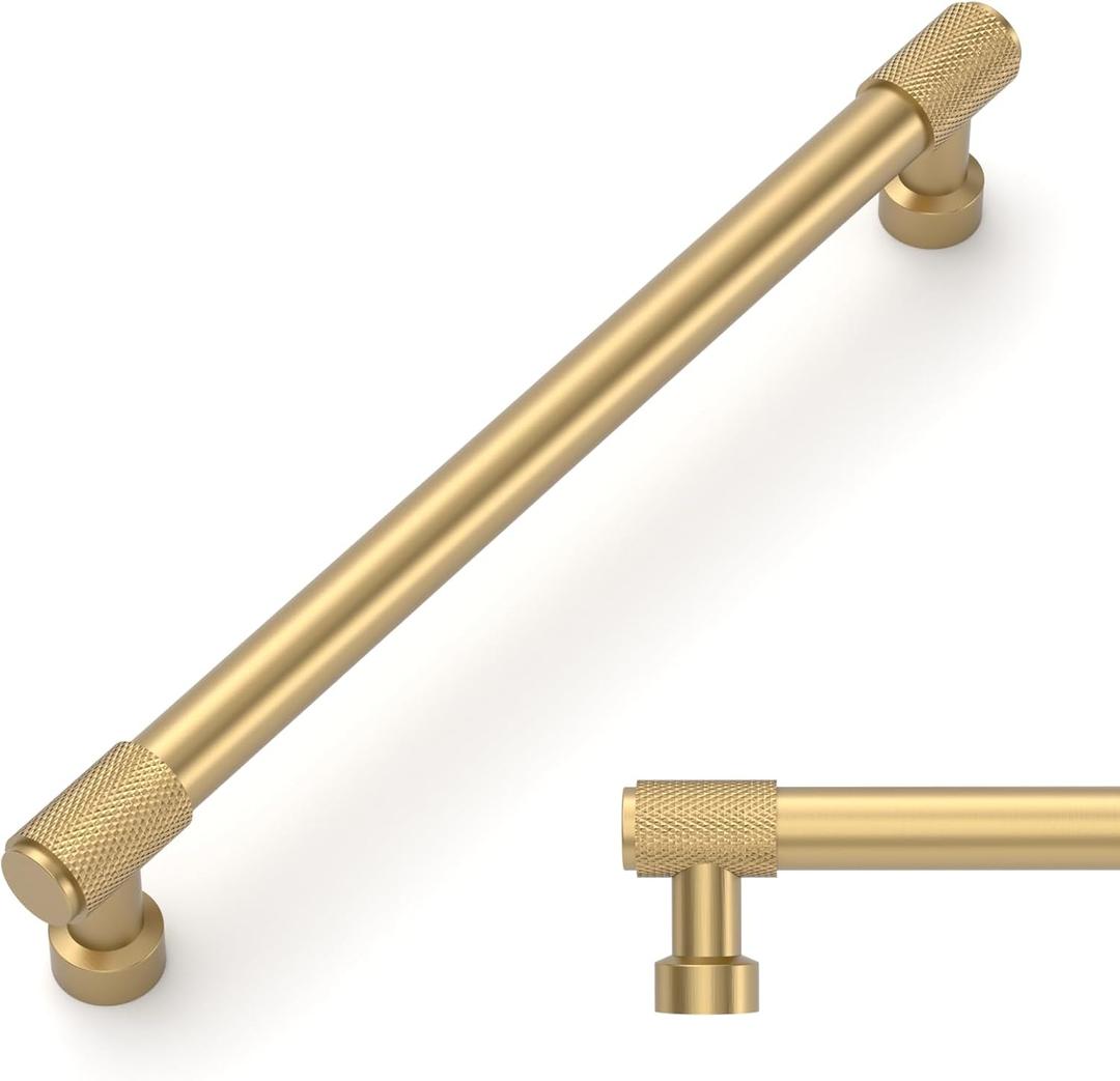 Amerdeco 10 Pack Champagne Bronze Knurled Cabinet Pulls 7 Inch (177.8mm) Hole Center Kitchen Cabinet Handles Drawer Pulls Cabinet Hardware ZH034