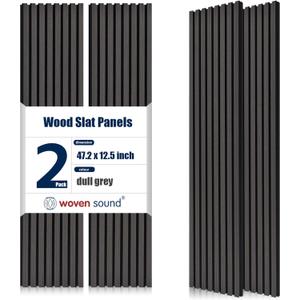 Woven Sound Wood Panels for Wall, Functionality and Durability, Enhanced Acoustic & Sound Proof Fluted Design, Versatile Wood Slat Wall Decor for Home & Office, 2 Pack Deep Gray, 47.2x12.5 Inch