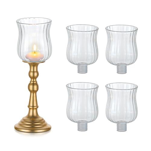Glasseam Glass Votive Cups (Pegs Not Included): Set of 5 Shabbat Votive Candle Holders Bulk with Rubber Grippers Ribbed Glass Clear Candle Cups for Candlestick Holders Shabbos Party Centerpiece Decoration