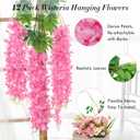 Waipfaru 12 Pack Wisteria Hanging Flowers, 3.6 Feet/Pcs Pink Wisteria Artificial Flowers, Fake Flowers Garland, Hanging Wisteria Vines for Bedroom Wedding Home Party Wall Decoration