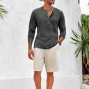 Beotyshow Mens Distressed Henley Shirts Front Placket Retro Long Sleeve Tee Shirts Casual Button Down Washed T-Shirts for Men (Black, XL)