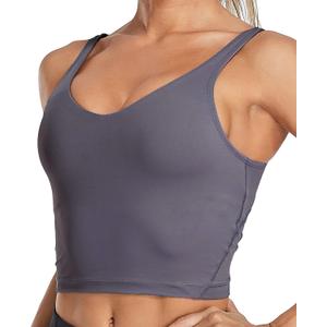 Oalka Sports Bra Womens Longline Padded Crop Tank Yoga Bras Workout Fitness Top (Large, Heart Grey Purple)