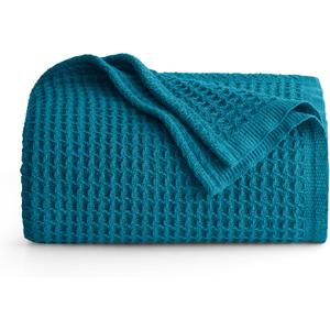 Bedsure 100% Cotton Blanket Twin XL Size for Bed - Breathable and Soft, Waffle Weave Blanket for Summer Spring, Teal, 66x90 inches (Twin XL (66" x 90"), 05 - Teal)