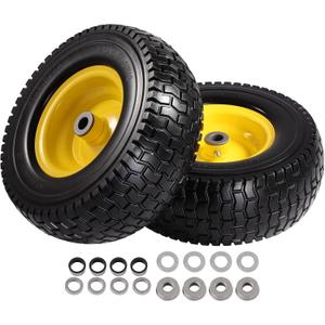 ACEBRI 13x5.00-6 Lawn Mower Tire and Wheel 13x5.00-6 Flat Free Tire Solid Rubber Tire Compatible with Riding Lawn Mower, garden tractors, With 3/4 1/2 5/8 0.1" Bushings, 3-3.8" Centered Hub, 2PCS
