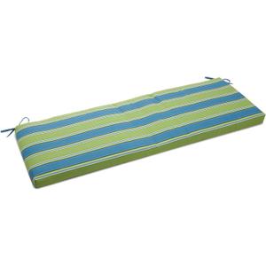Blazing Needles Outdoor Spun Poly 19-Inch by 60-Inch by 3-1/2-Inch 3-Seater Bench Cushion, Haliwell Caribbean (Blue/Green Stripe)