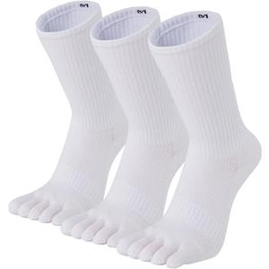 Fasot Men Toe Socks Running Wicking Split Toe Crew 5 Finger Cotton Athletic 3 Pack, Medium, 3 White