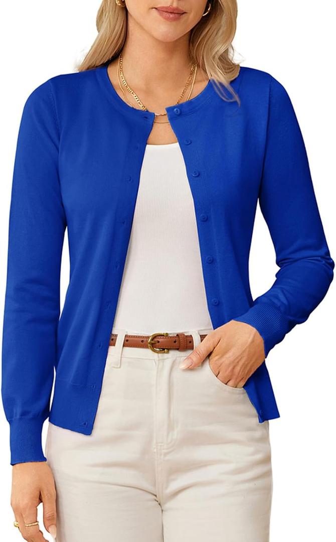 GRACE KARIN Womens Long Sleeve Knit Cardigan Sweaters Casual Dressy Open Front Button Down Cardigans Spring Outfits (X-Large, Royal Blue)