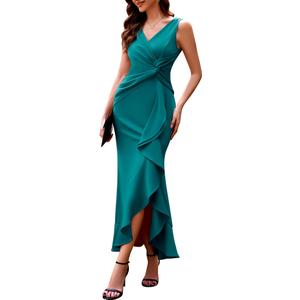 BeryLove Formal Wedding Guest Evening Midi Ruffle Dresses Prom Cocktail Party Mother of The Bride Dress XXL